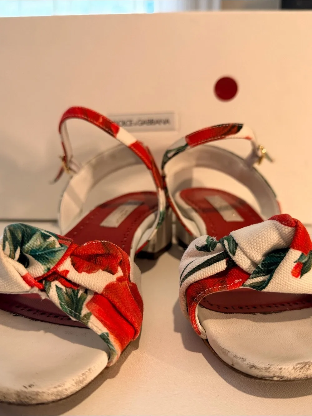 Dolce & Gabbana Red Floral Canvas Girls' Slingback Sandals